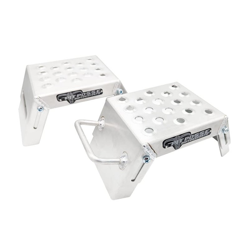 Pit Posse PP2739 Mini Moto Starting Block Aid Pair for Youth Riders - Made in USA - MX Offroad Motorcycle Step Block Risers - Adjustable 3-9"- Grated for Muddy Boots - Motorsport Foot Stool (Silver) - Image 1